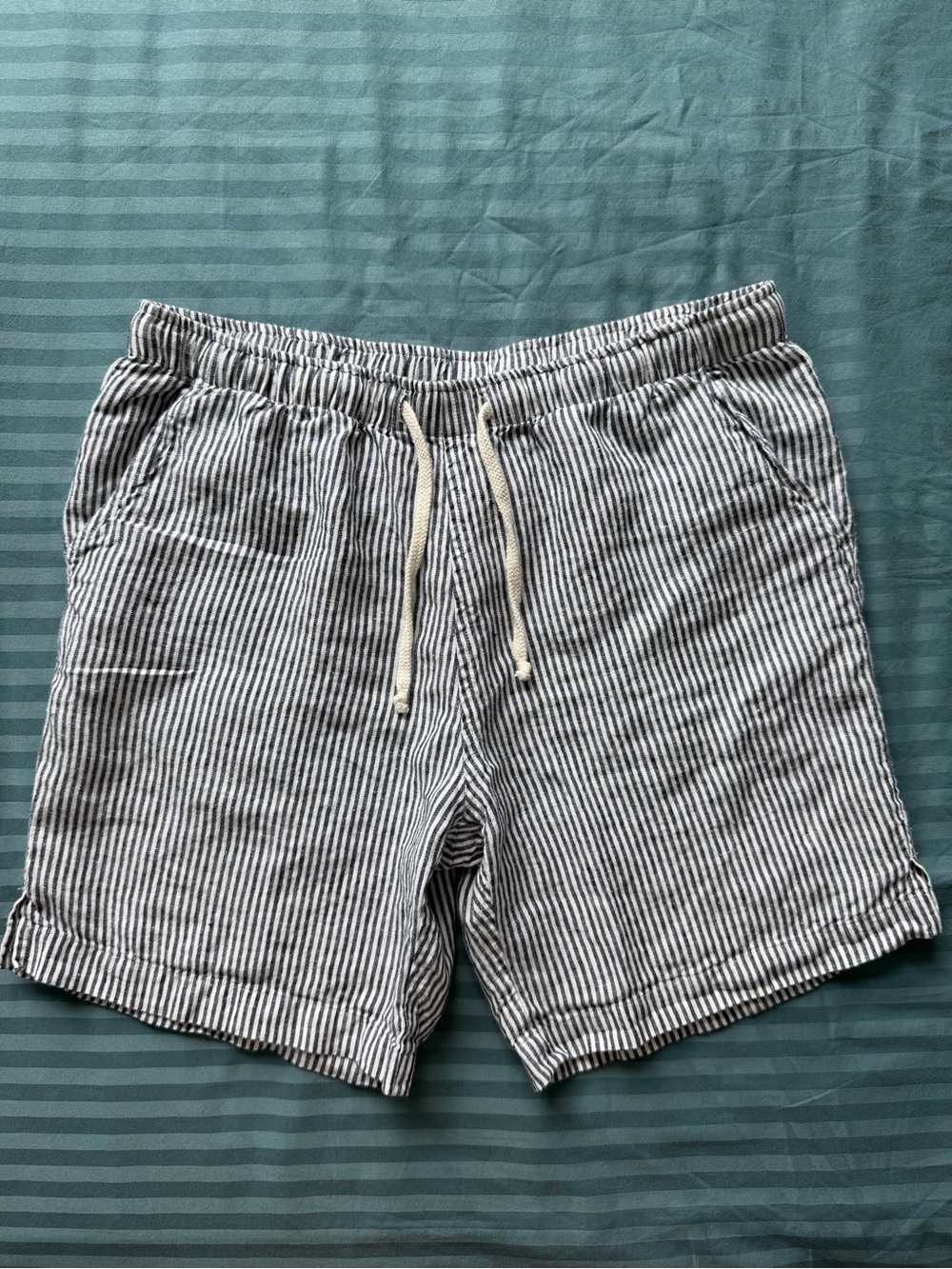 Alex Crane Bo Shorts Lines Men’s Size M 100% Linen Striped Drawstring Shorts